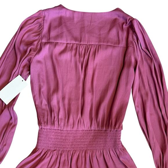 Evereve Women’s Sz XS NWT Shiloh Satin Long Sleeve Mini Dress Dusty Rose $118 - Picture 10 of 13